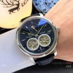 Patek Philippe Tourbillon Moonphase Fake Watches SS Black Face
